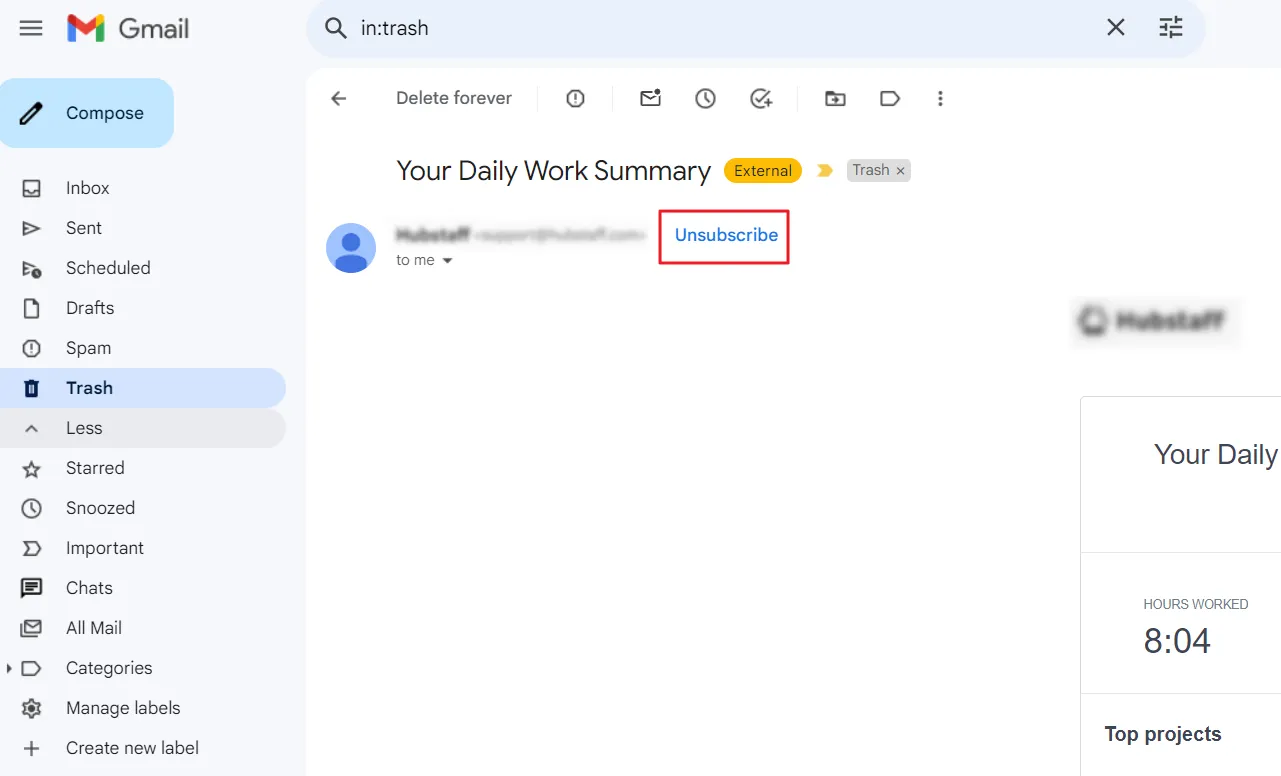 gmail screenshot with "unsubscribe"