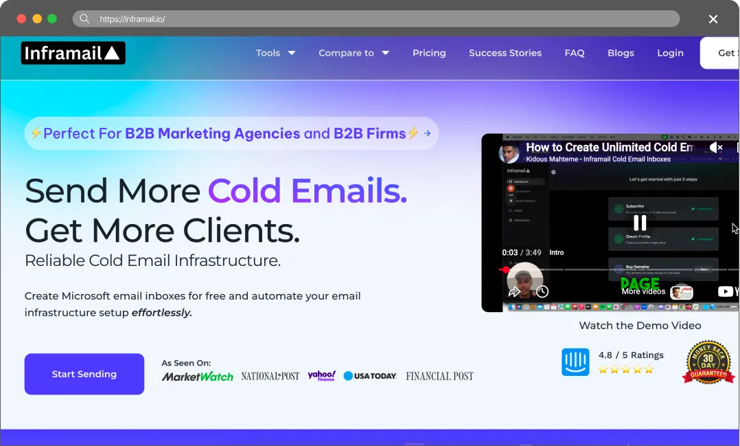 Inframail main page screenshot