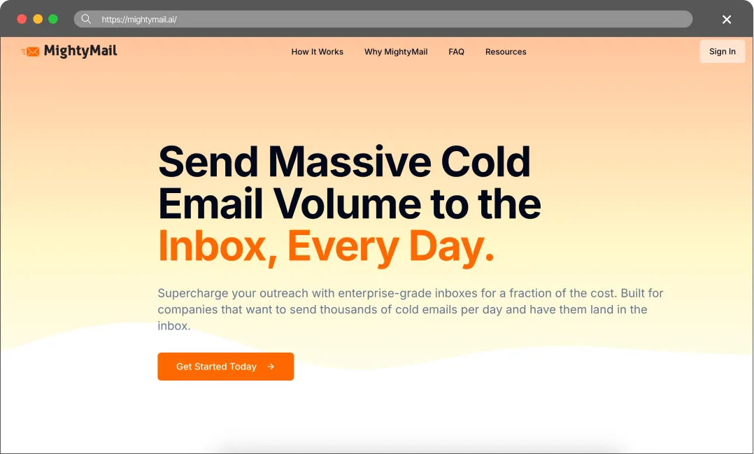 MightyMail main page screenshot