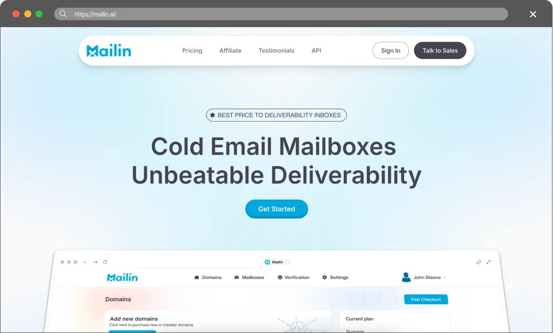 Mailin main page screenshot