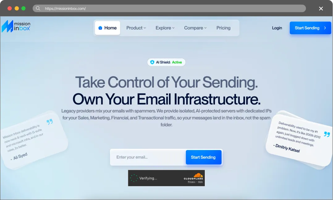 Mission Inbox main page screenshot