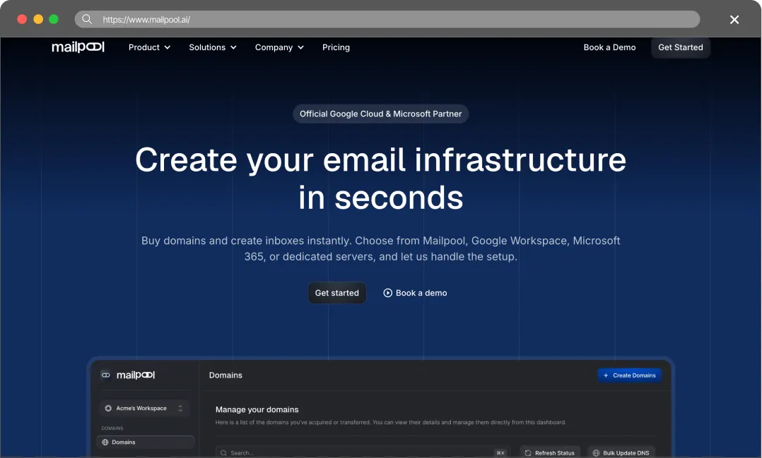 Mailpool main page screenshot