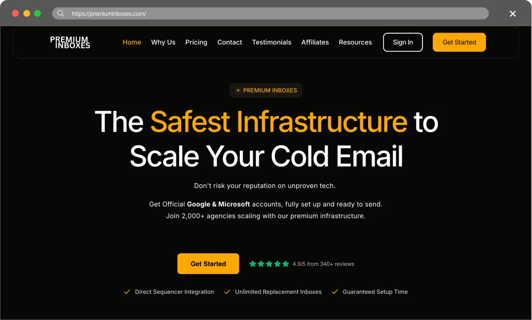Premium Inboxes main page screenshot